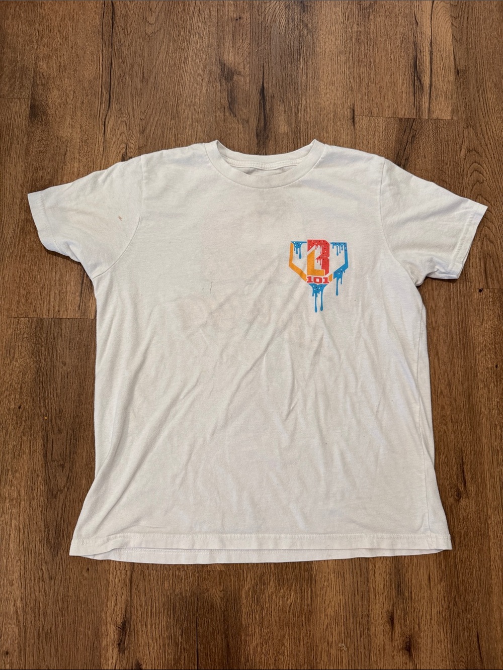 Kids' White Short-Sleeve Tee with Colorful Drip Shield Graphic
